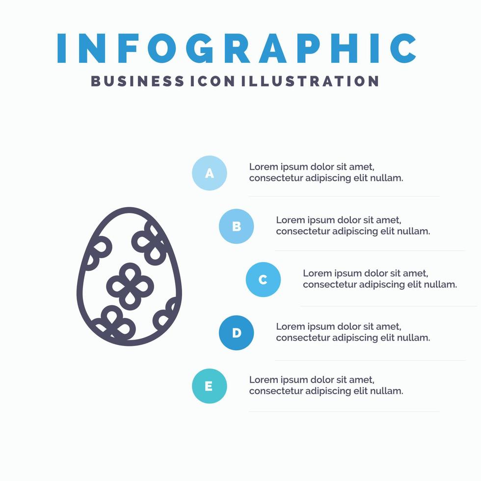 ícone de linha de ovo de ovo de páscoa de decoração com fundo de infográficos de apresentação de 5 etapas vetor