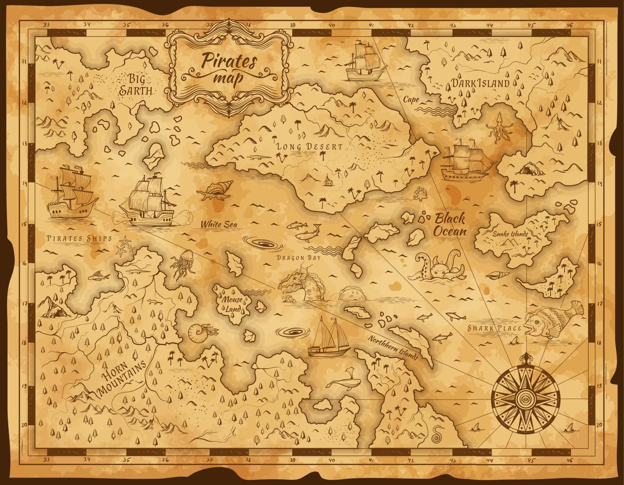 papel de pergaminho de mapa do tesouro de pirata velho vetor