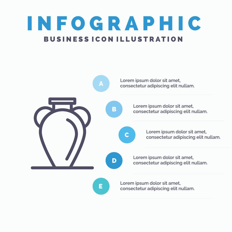 ícone de linha de vaso de nação de história de cultura grécia com fundo de infográficos de apresentação de 5 etapas vetor