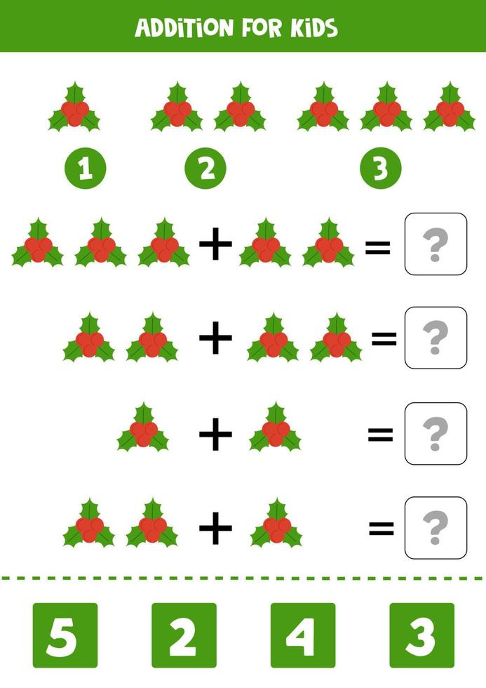 adição para crianças com azevinho de natal desenhado à mão. vetor