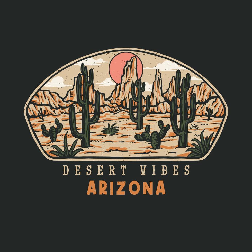 design gráfico de vibrações do deserto do arizona, estilo de linha desenhado à mão com cor digital, ilustração vetorial vetor