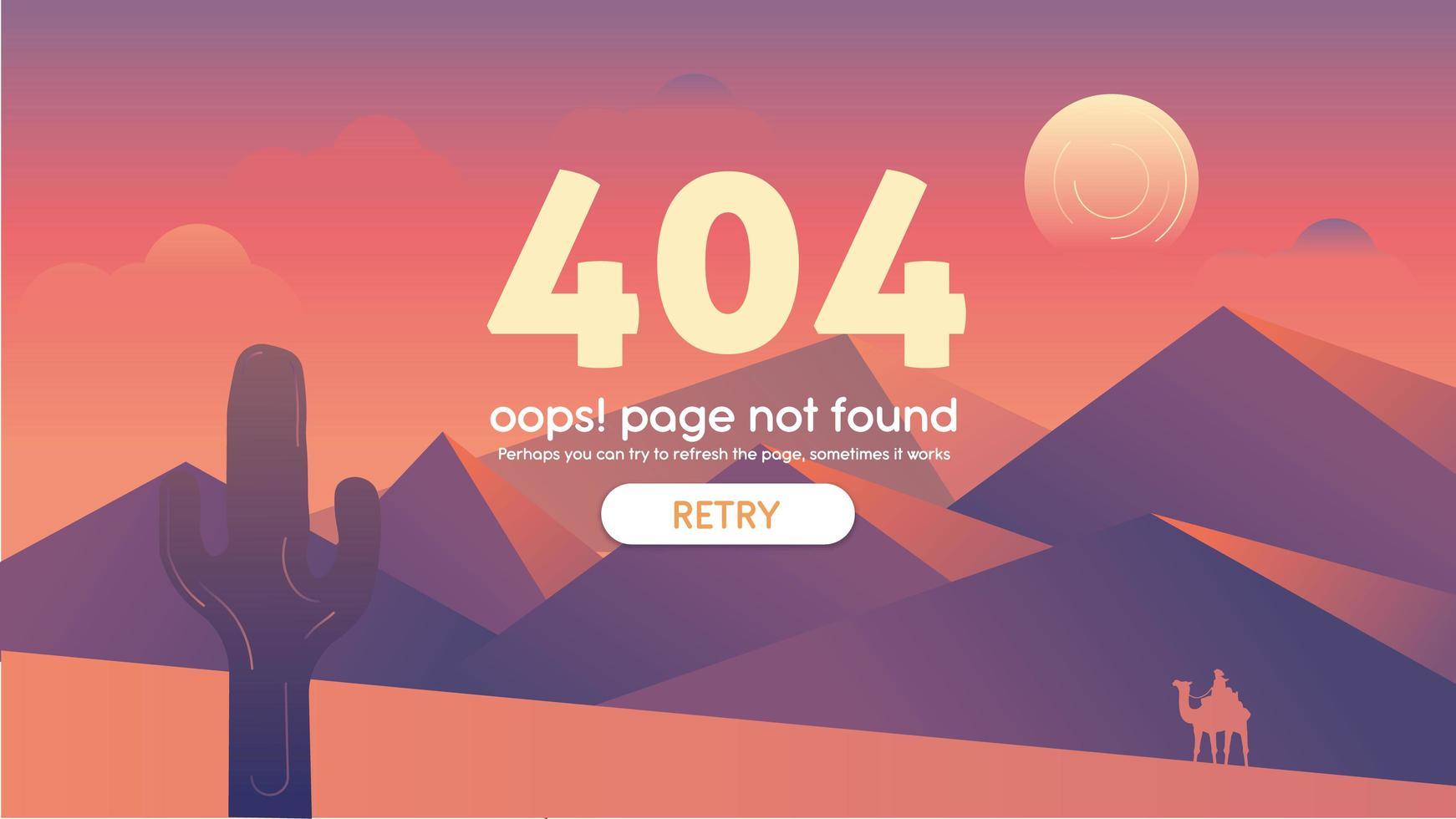 Página 404, oops página, vetor de fundo do deserto