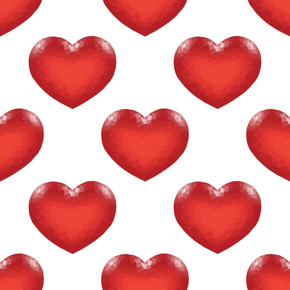 padrão sem emenda com coração de baixo poli vermelho. símbolo do amor. ilustração vetorial vetor