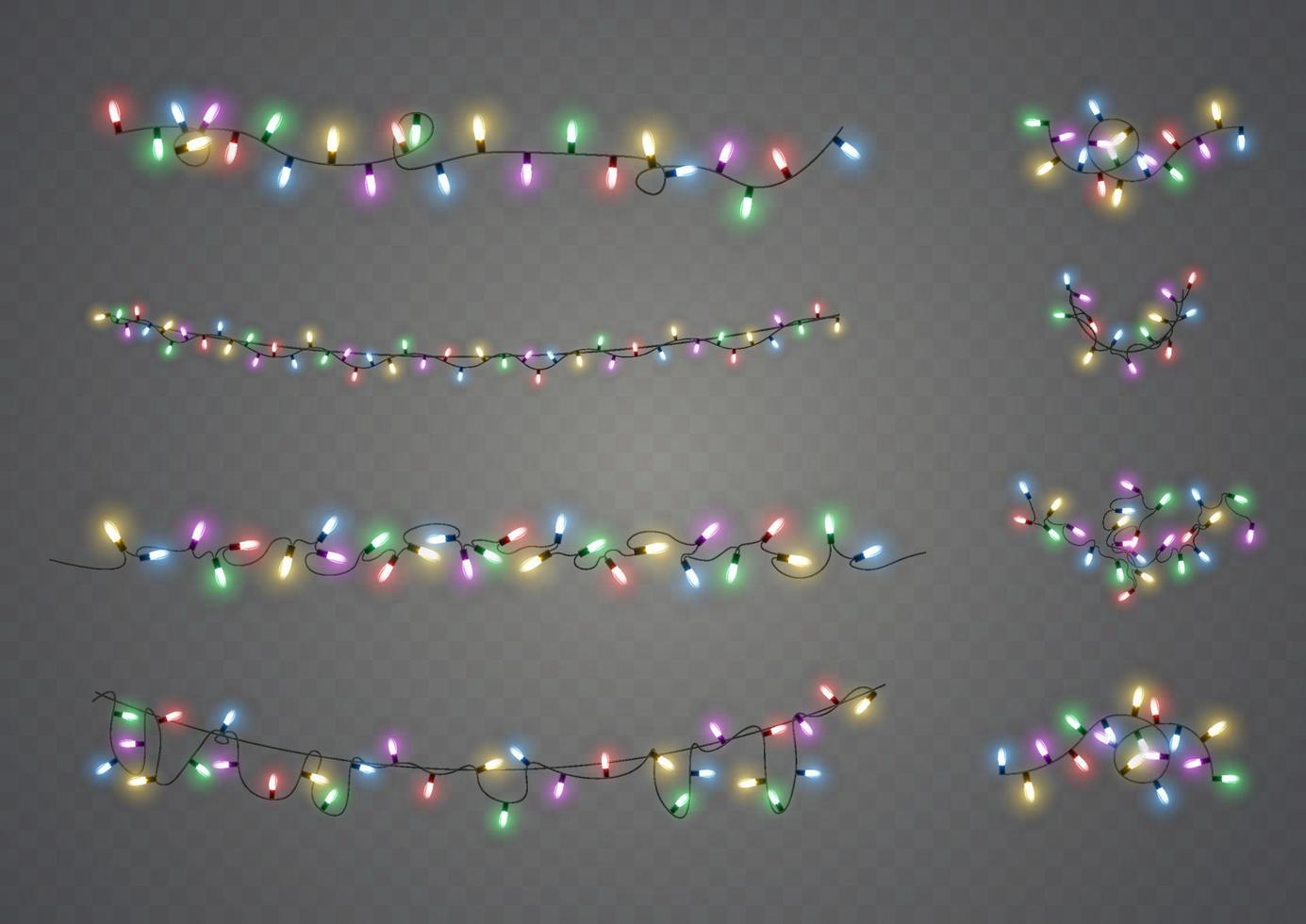 luzes de Natal. linha de vetor com lâmpadas incandescentes. conjunto de guirlanda de natal dourada brilhante levou ilustração de lâmpada de néon.