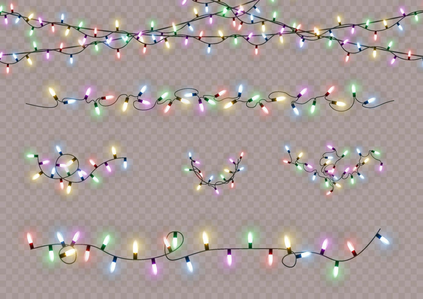 luzes de Natal. linha de vetor com lâmpadas incandescentes. conjunto de guirlanda de natal dourada brilhante levou ilustração de lâmpada de néon.