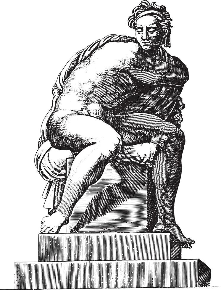 nu sentado, adamo scultori, depois de michelangelo, 1585, ilustração vintage. vetor