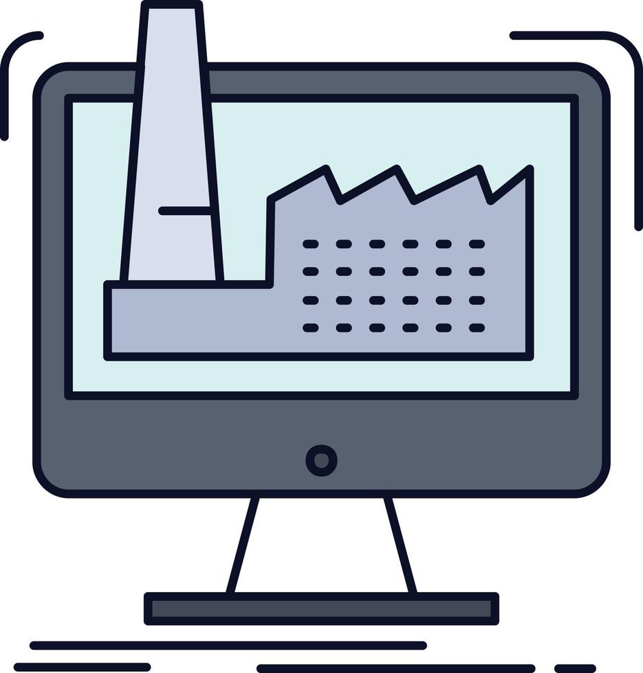 vetor de ícone de cor plana de produto de produção de fábrica digital