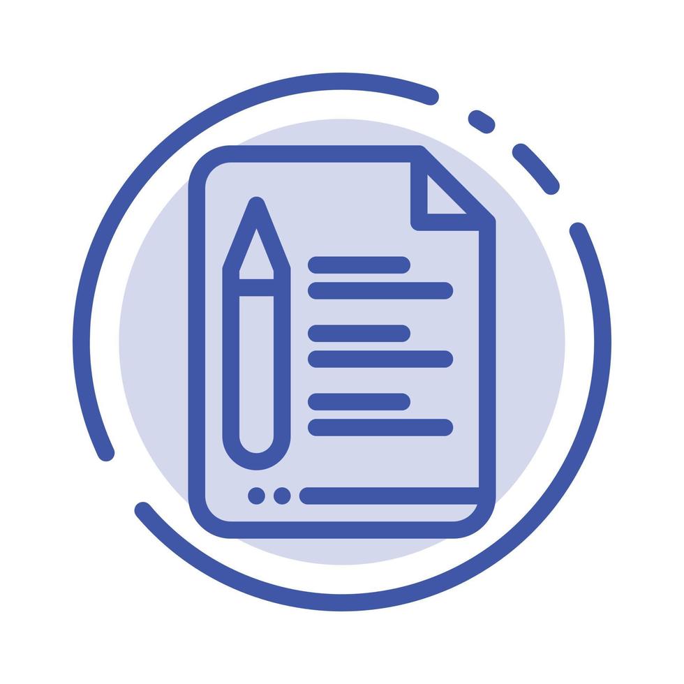 ícone de linha de linha pontilhada azul de lápis de educação de texto de arquivo vetor
