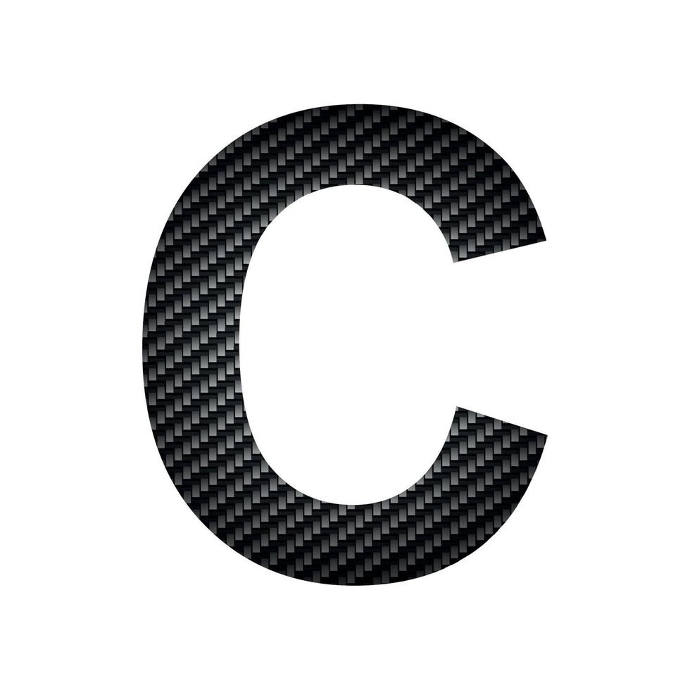 letra c do alfabeto inglês, textura escura de carbono no fundo branco - vetor