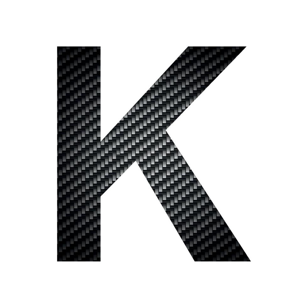 letra k do alfabeto inglês, textura escura de carbono no fundo branco - vetor