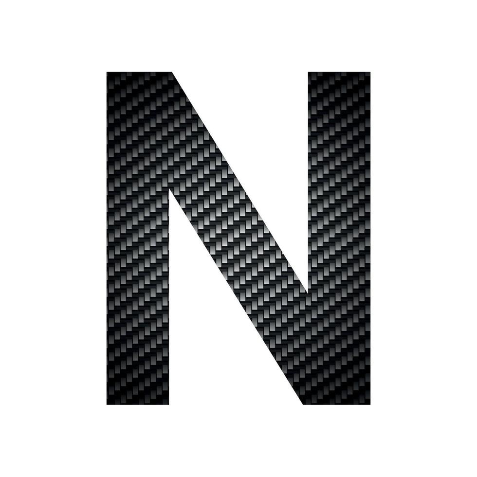 letra do alfabeto inglês n, textura escura de carbono no fundo branco - vetor
