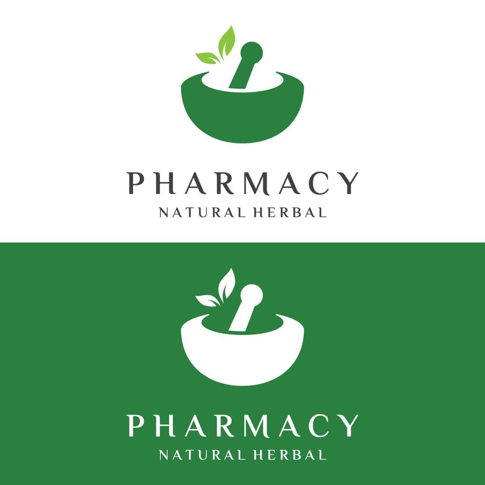 design de modelo de logotipo de farmácia com tigela e herbal medicine.logos batido para medicina, médico, hospital e farmácia. vetor