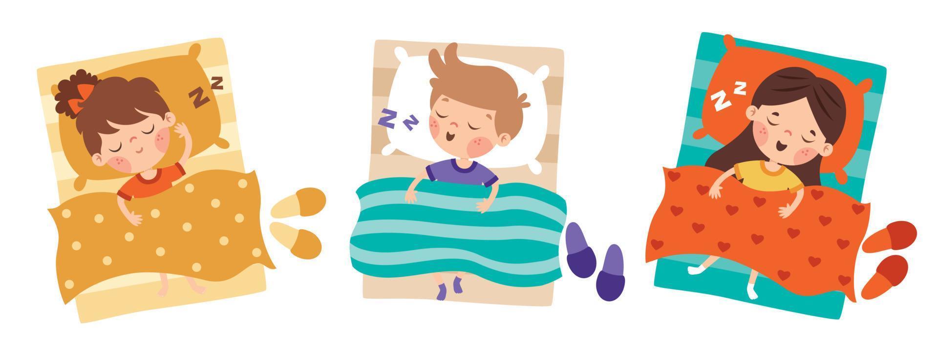 ilustração dos desenhos animados de crianças dormindo vetor