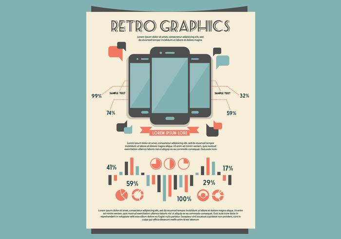 Vector retro de gráficos móveis e tabelas