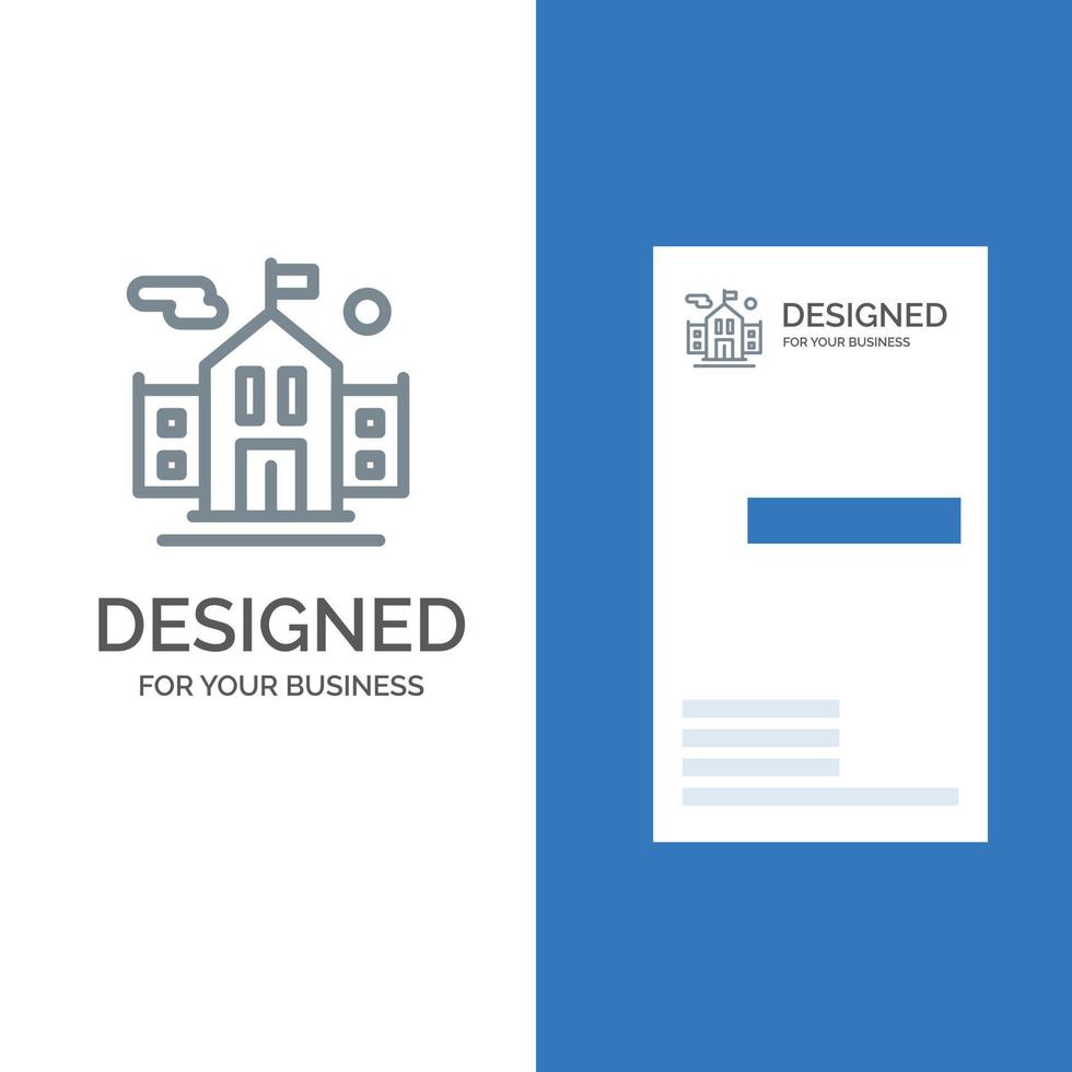 design de logotipo cinza de educação de bandeira escolar e modelo de cartão de visita vetor