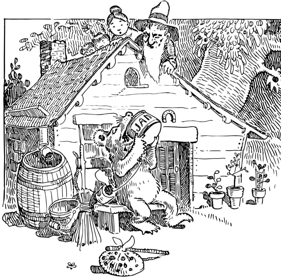 urso comendo, ilustração vintage vetor