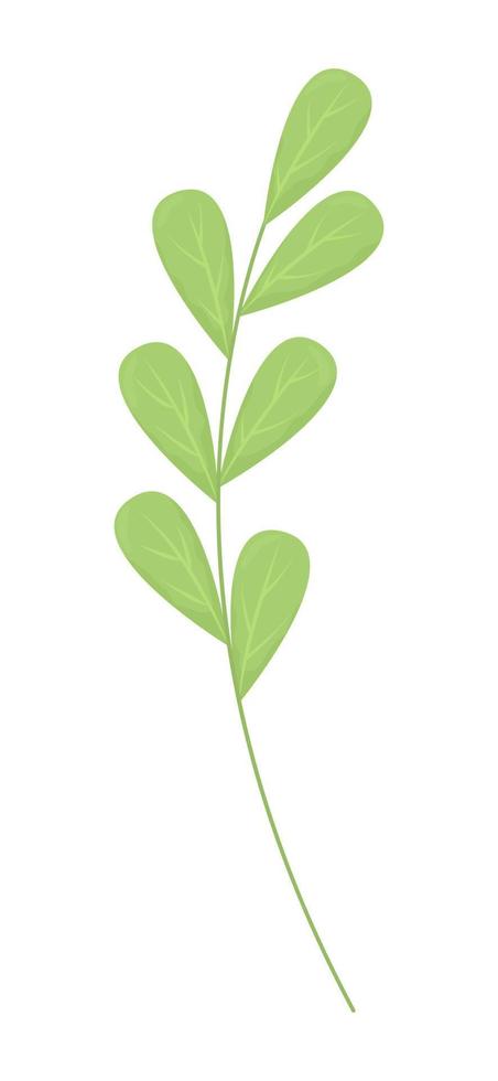 galho com objeto de vetor de cor semi plana de folhas verdes. ramo de planta. elemento editável. item de tamanho completo em branco. flora ilustração de estilo de desenho animado simples para web design gráfico e animação