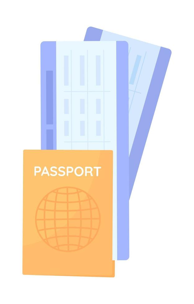 passaporte com objeto de vetor de cor semi plana de bilhetes. viajando. elemento editável. item de tamanho completo em branco. ilustração simples de estilo cartoon para web design gráfico e animação