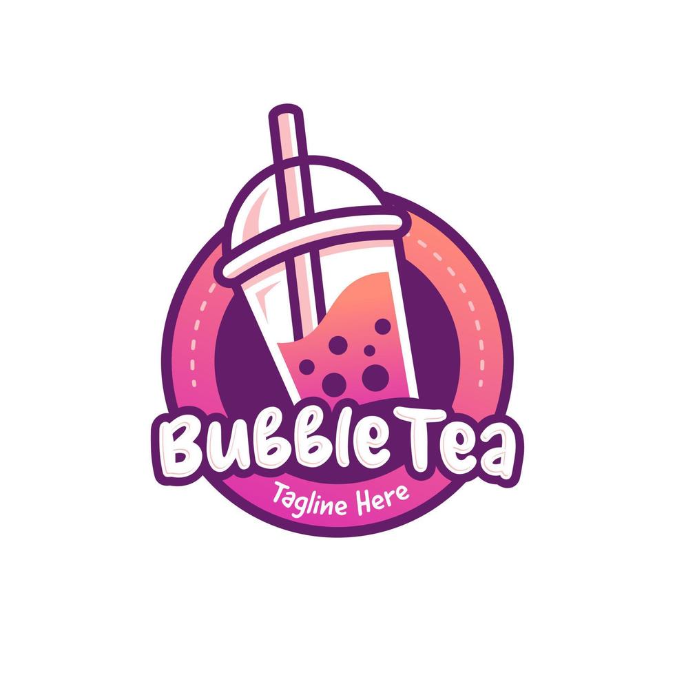 bubble tea boba, logotipo de ilustração moderna de frutas de suco de bebida fresca vetor