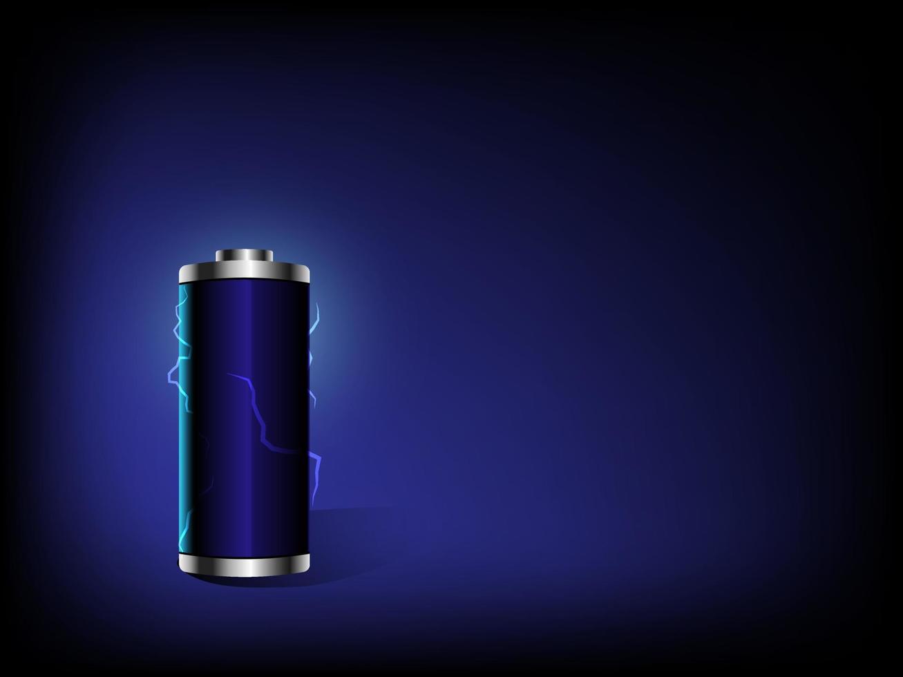 ilustração de design de vetor de bateria relâmpago realista 3d. bateria li-ion aa em fundo azul escuro. design para propaganda, banner em energia elétrica e tecnologia.