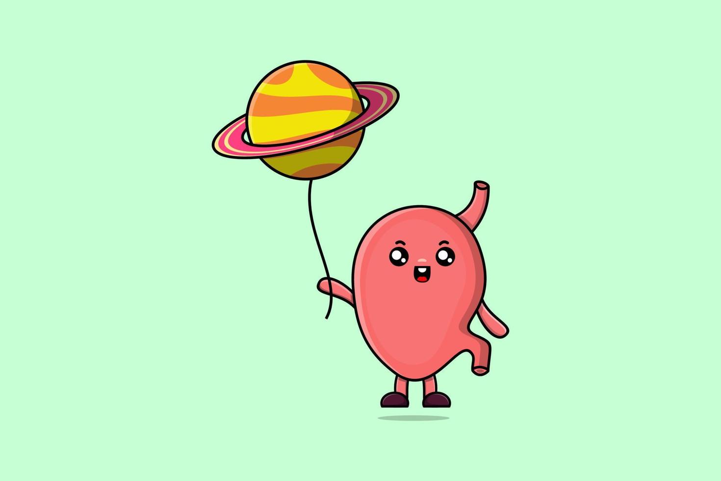 estômago bonito dos desenhos animados flutuando com balão do planeta vetor