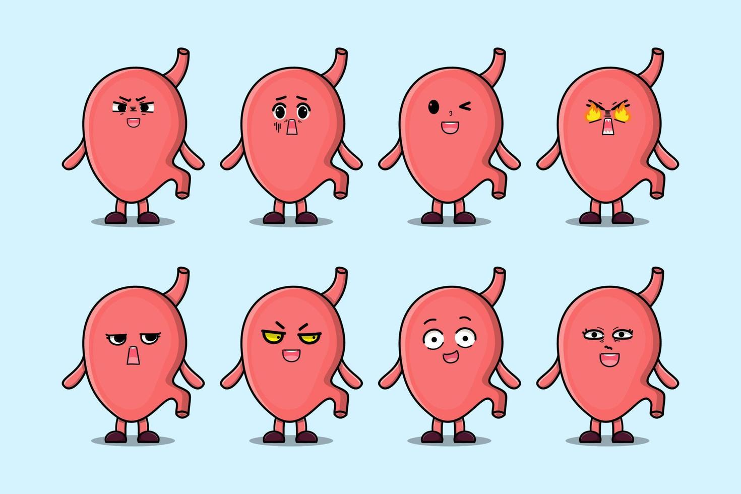 definir expressões diferentes de desenhos animados de estômago kawaii vetor