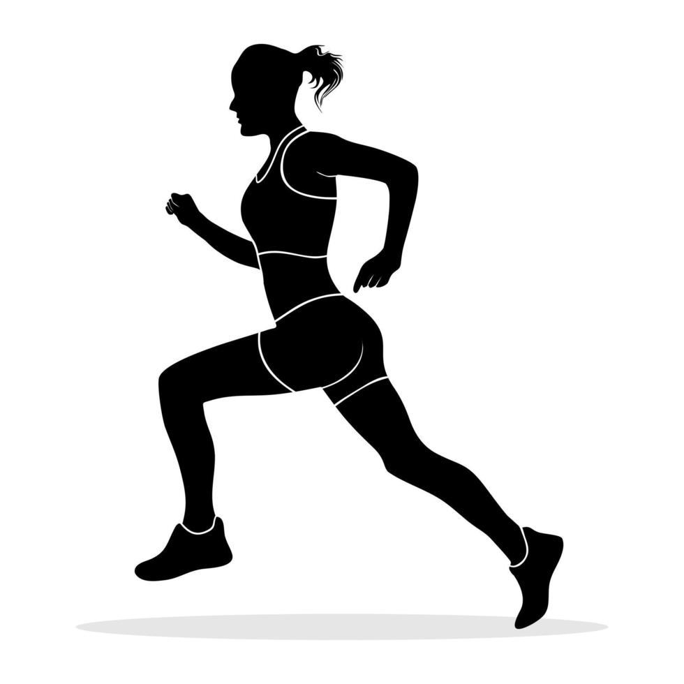 atleta feminina correndo isolado em um fundo branco. silhueta vetorial vetor