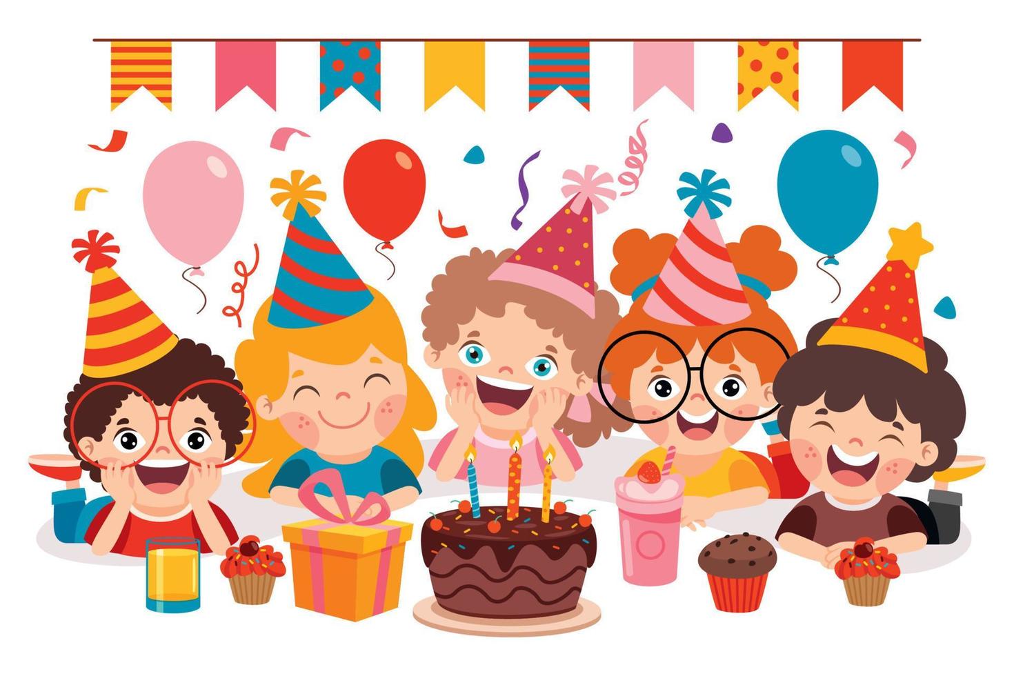 personagens de desenhos animados comemorando a festa de aniversário vetor