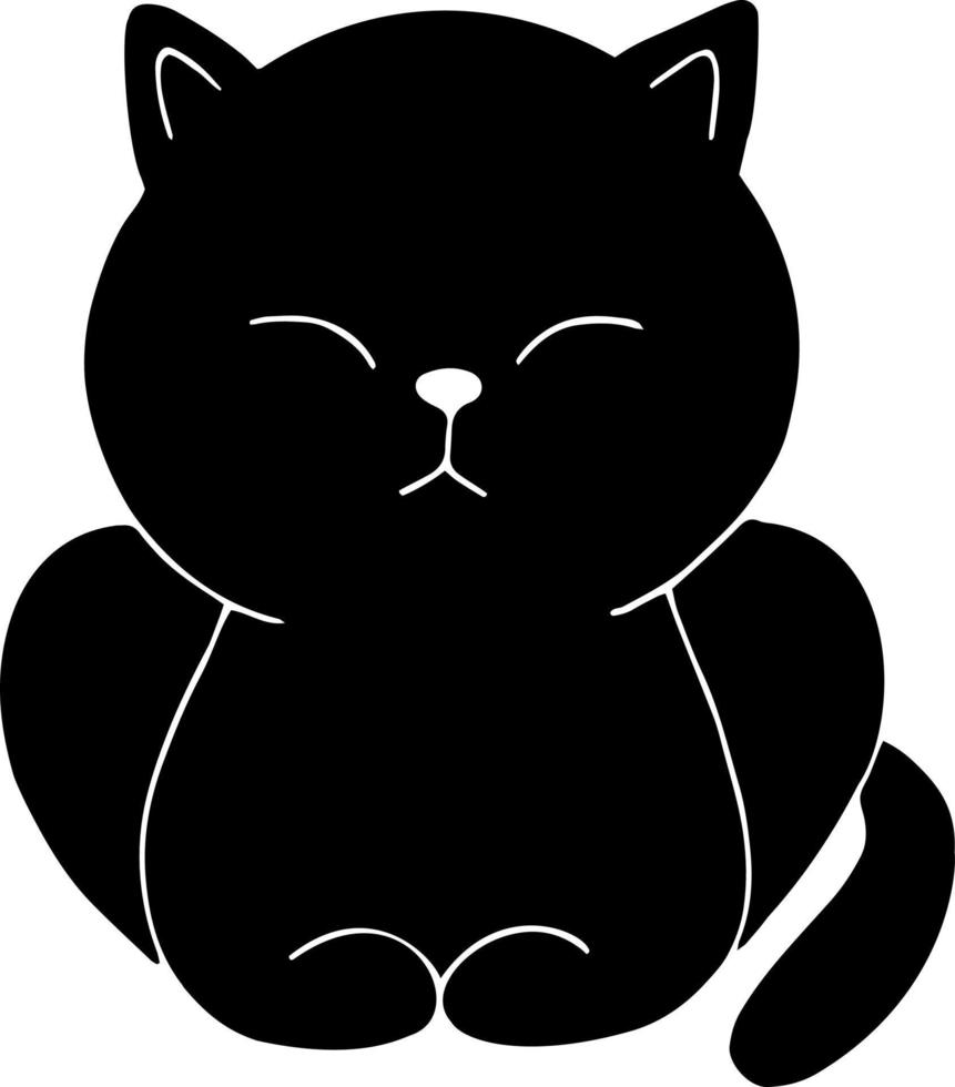 ícone desenhado de mão de gato dormindo isolado no fundo ehite. gato preto em branco. arte vetorial vetor