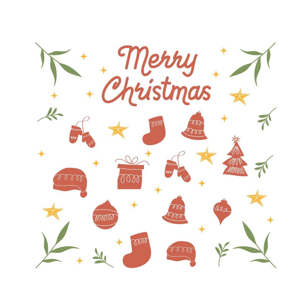 etiquetas de natal elementos decorativos, símbolos, ícones, molduras, enfeites e fitas, visíveis. feliz natal e boas festas tipografia. para banners, cartazes vetor