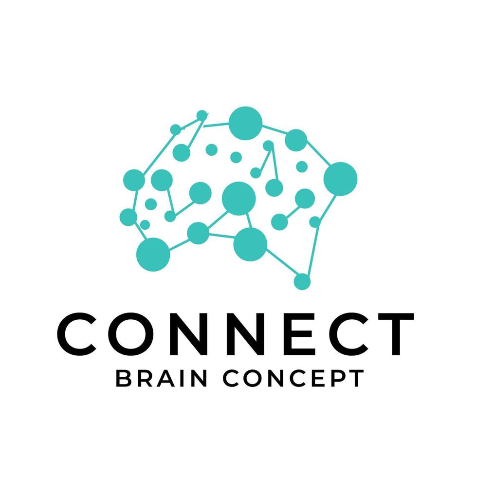 linha do cérebro humano com pontos conectados como vetor de logotipo de rede, modelo, tecnologia de rede.