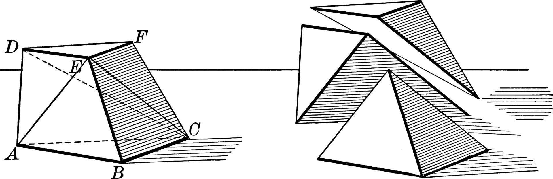 pirâmide triangular frustum, ilustração vintage. vetor