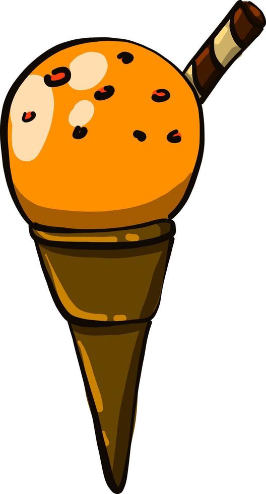 sorvete de laranja em um cone, ilustração, vetor em fundo branco