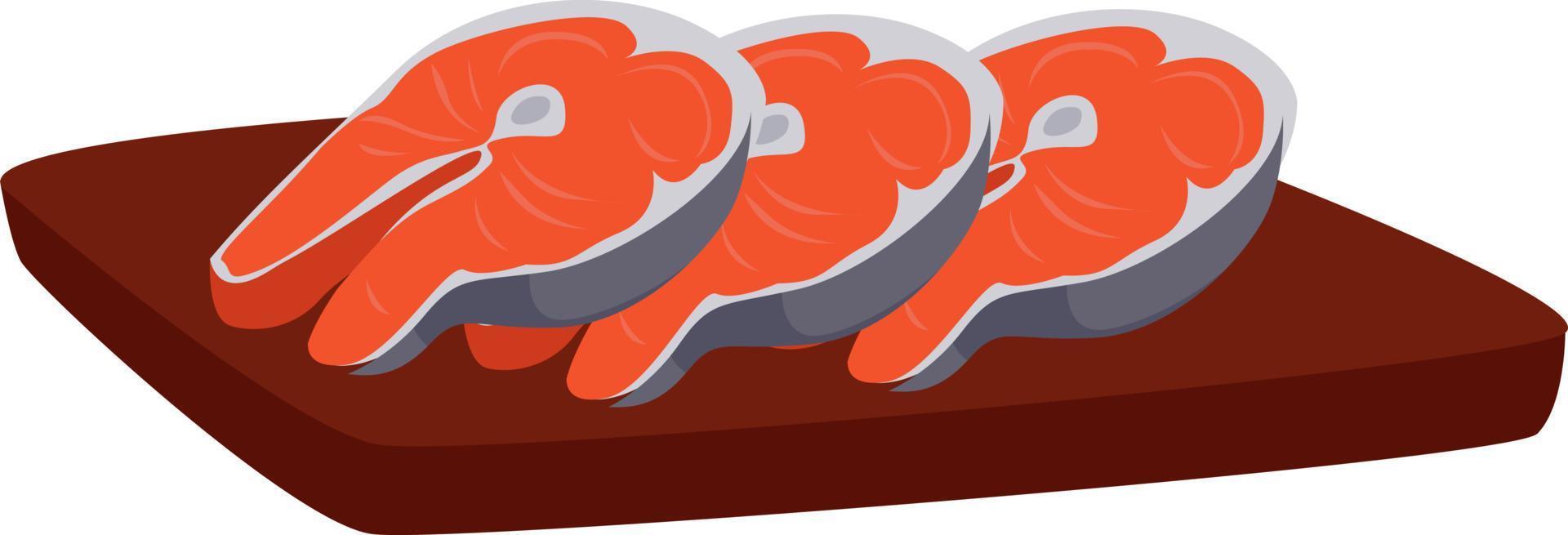 três fatias de salmão, ilustração, vetor em fundo branco.