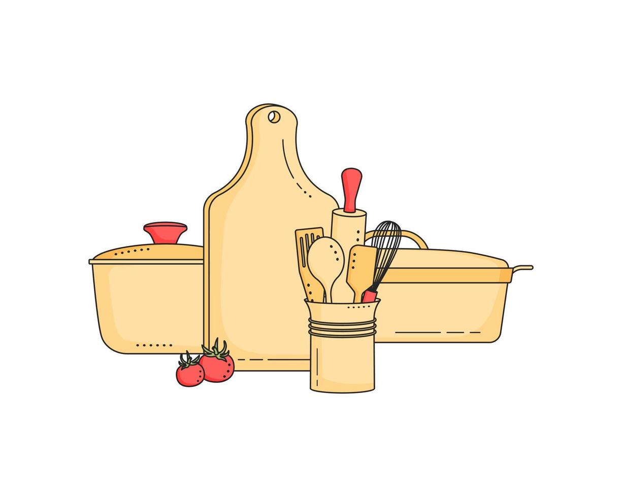 silhueta desenhada de mão do elemento de utensílios de cozinha. item de ferramenta de cozinha isolado no branco. estilo doodle. vetor