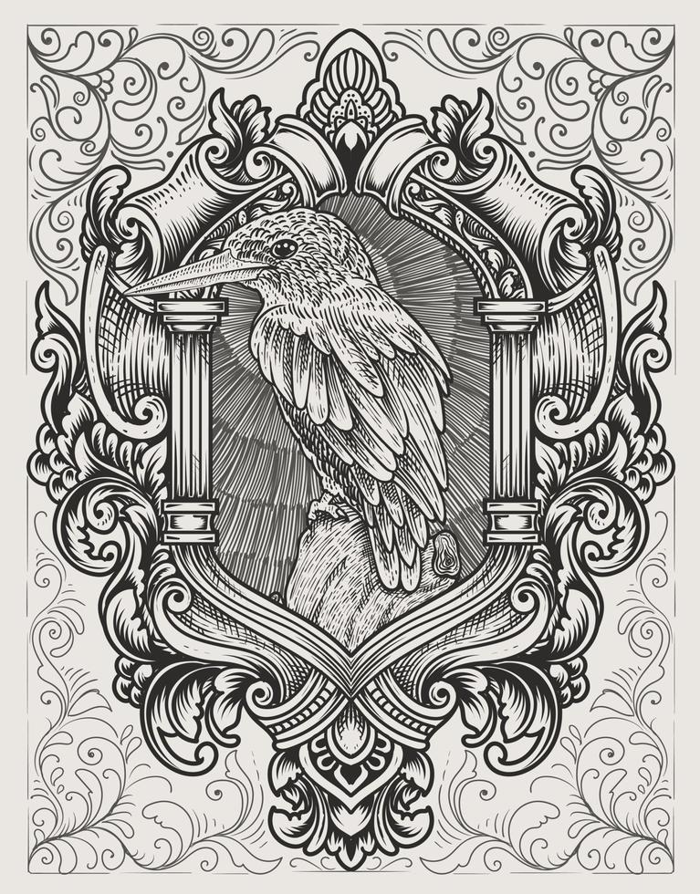 ilustração vintage lindo pássaro com estilo de gravura vetor