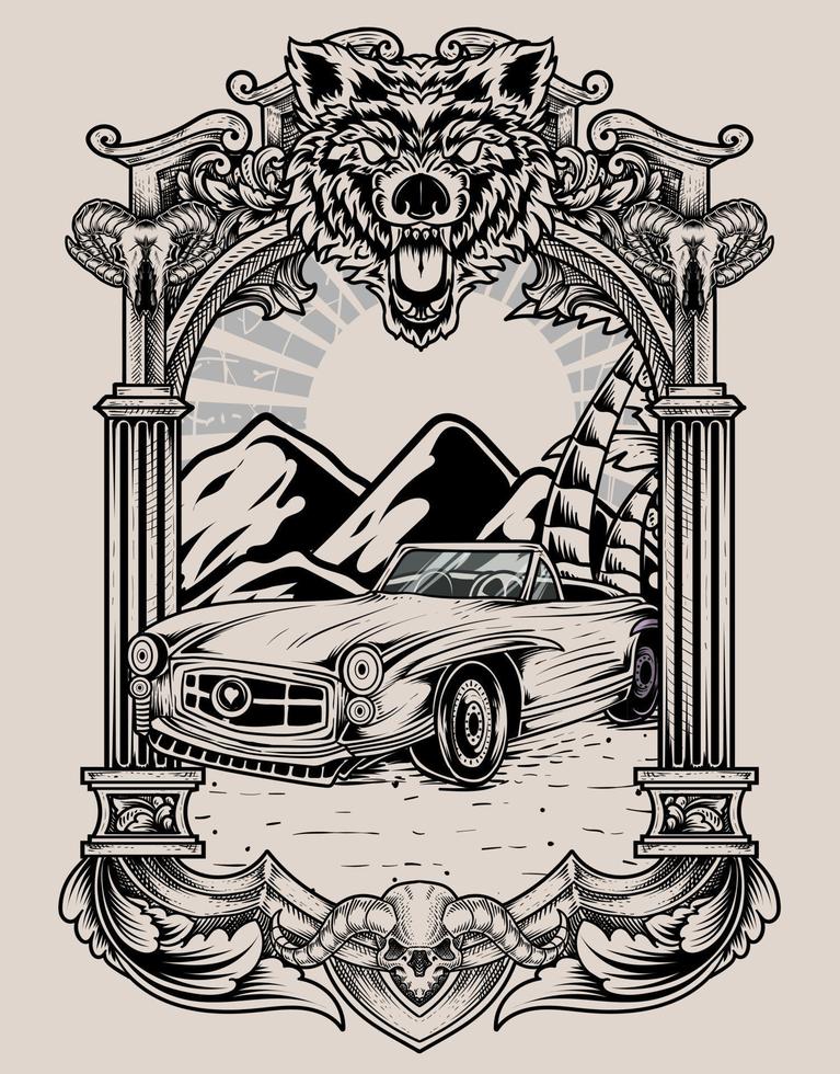 ilustração carro vintage estilo retro vetor