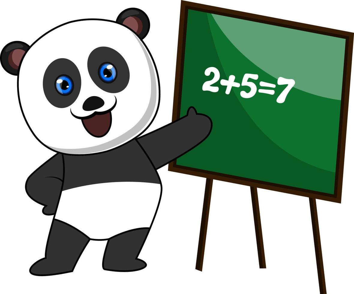 panda fazendo matemática, ilustração, vetor em fundo branco.