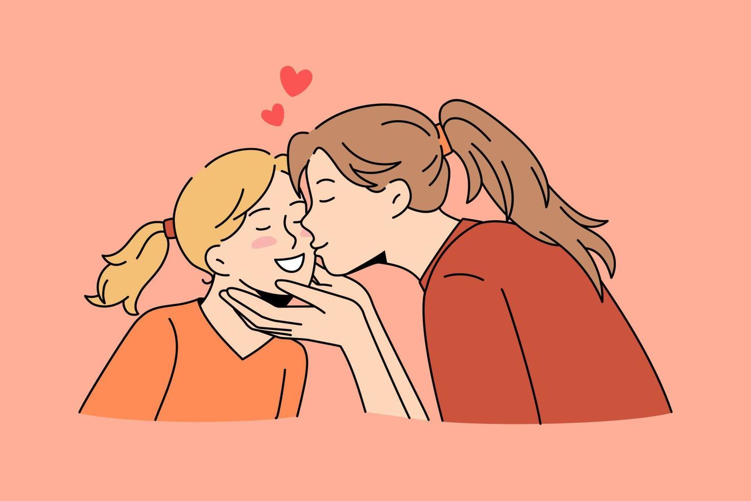 conceito de maternidade e infância feliz. jovem mãe amorosa mulher beijando sua filha pequena sentindo amor e ilustração vetorial de cuidado vetor