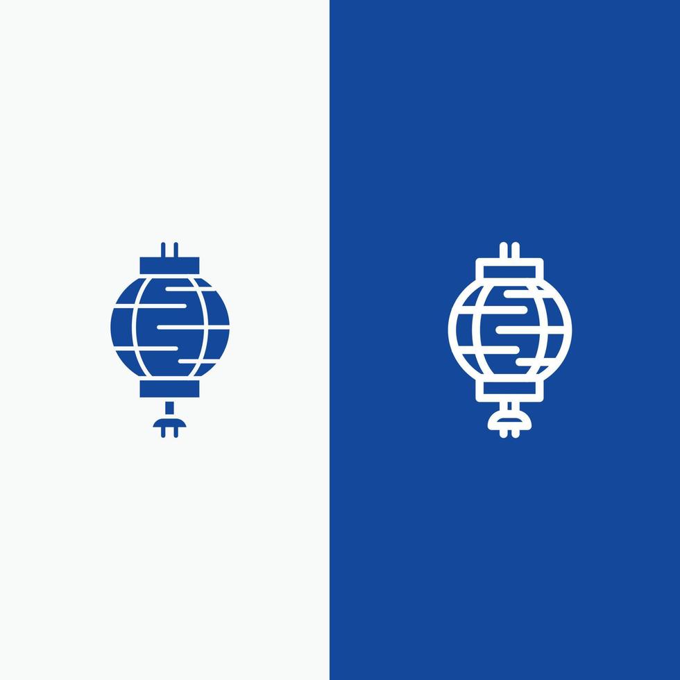 lanterna china linha de decoração chinesa e glifo ícone sólido bandeira azul vetor