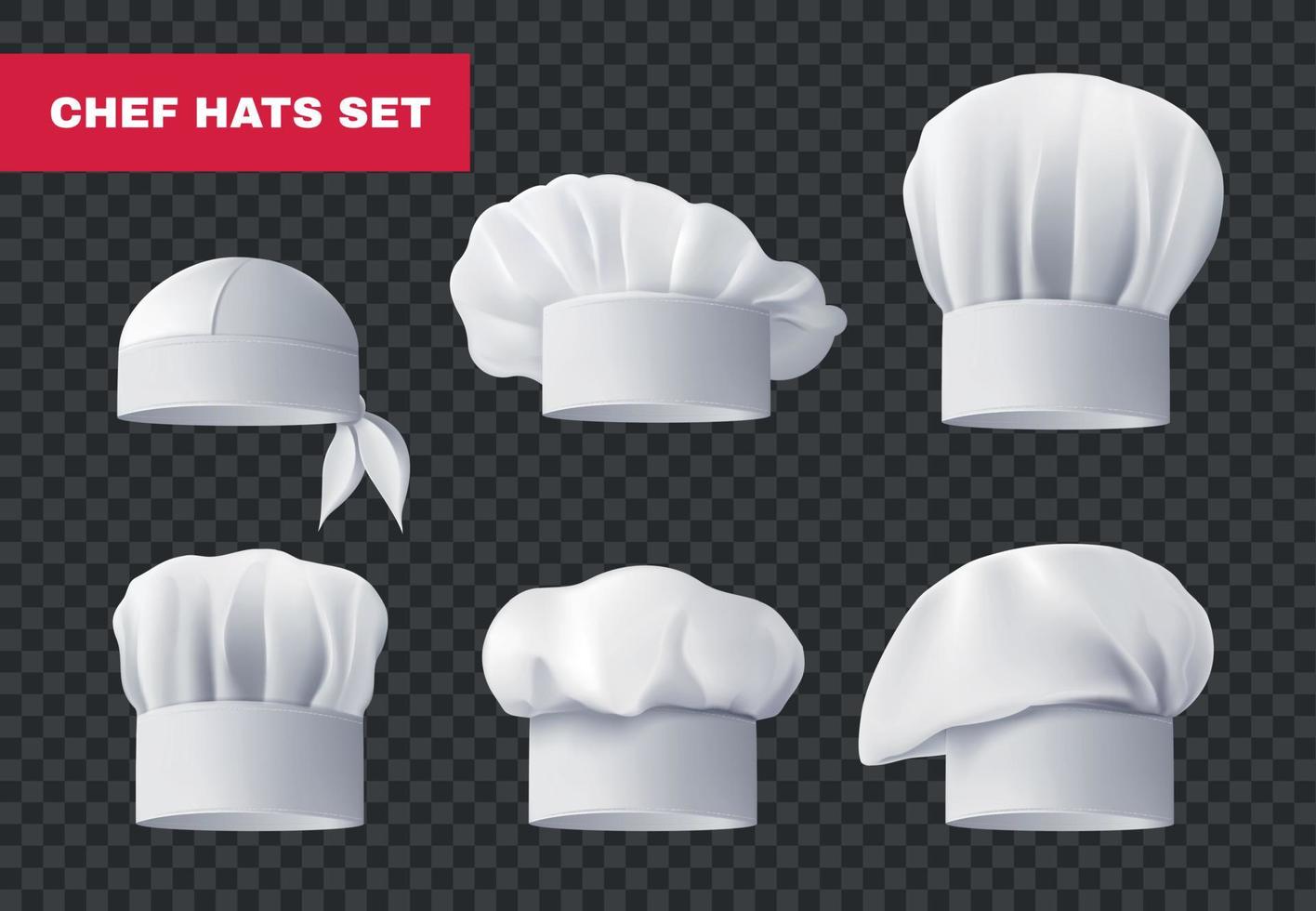 conjunto de ícones de chapéus de chef culinário realista vetor