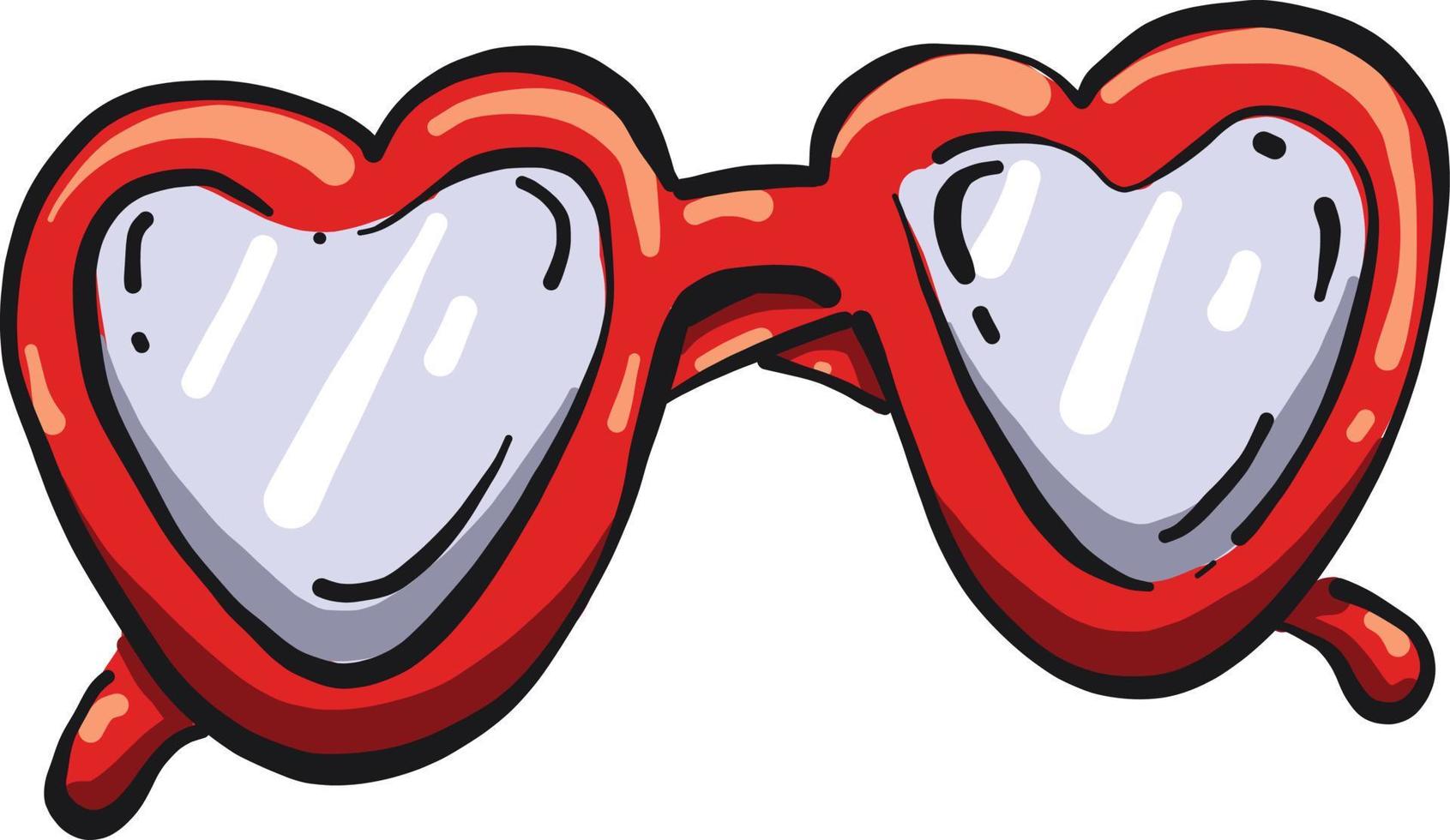 óculos de coração vermelho, ilustração, vetor em fundo branco.