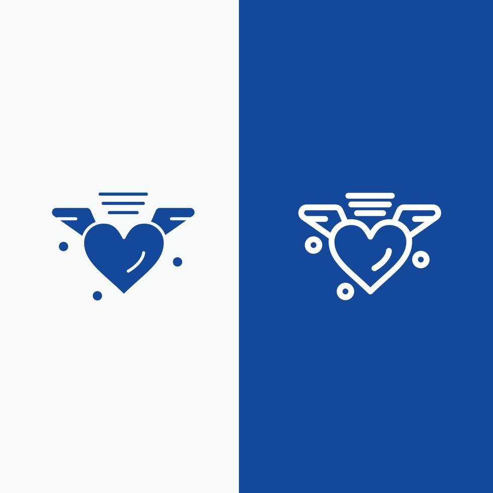 amor amoroso coração linha de casamento e ícone sólido glifo linha de banner azul e ícone sólido glifo azul banne vetor