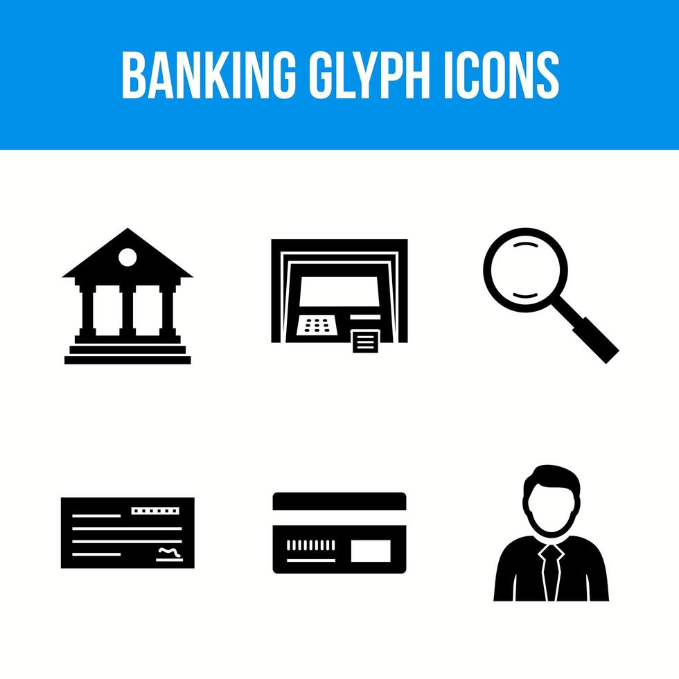 6 ícones de glifo bancário vetor