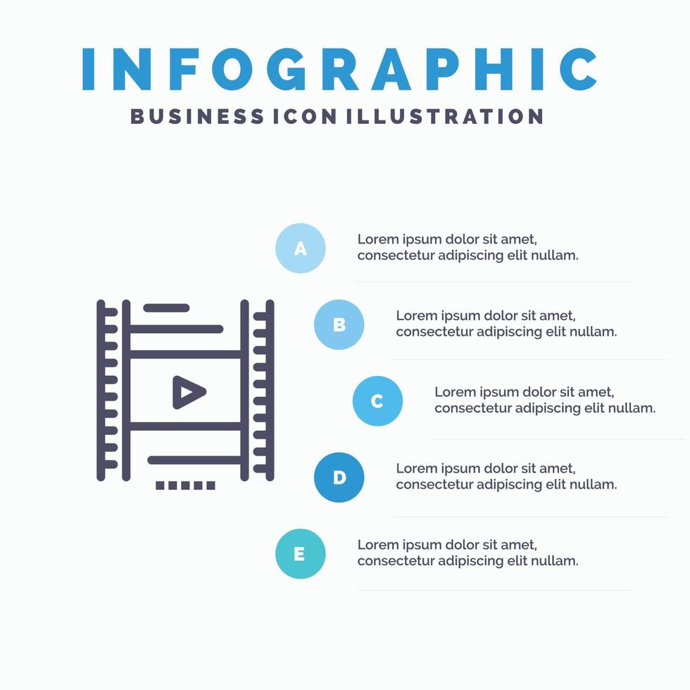 modelo de infográficos azuis de educação de filme de vídeo aula modelo de ícone de linha de vetor de 5 passos