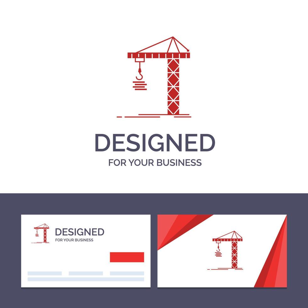 cartão de visita criativo e modelo de logotipo guindaste construção civil construção ilustração vetorial de torre vetor