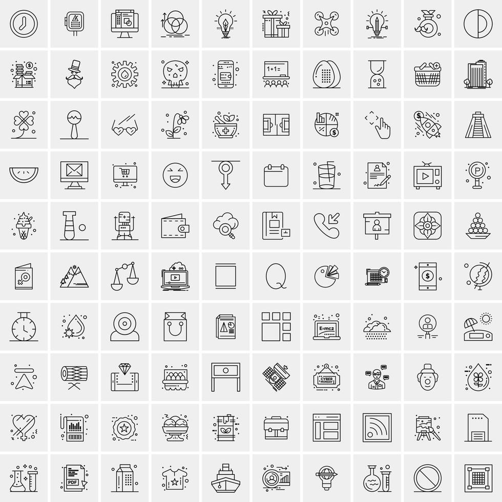 pacote de 100 ícones de linha universal para mobile e web vetor
