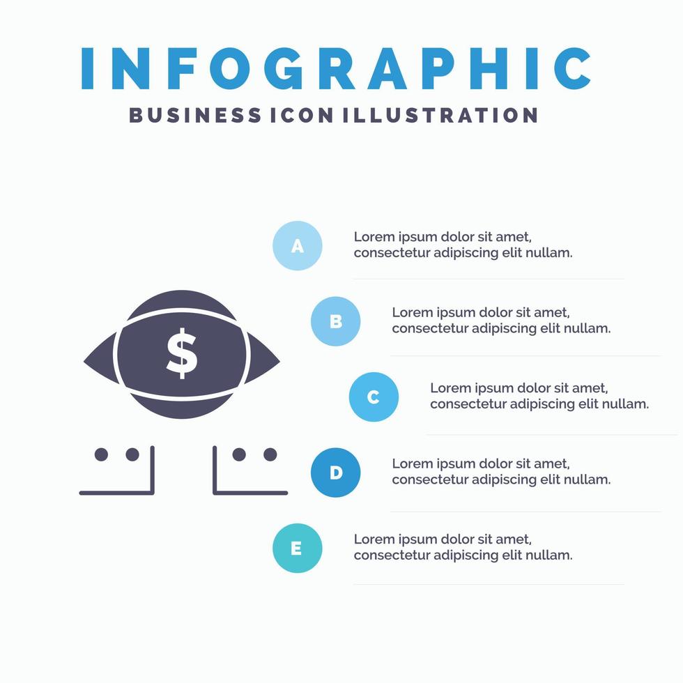 olho dólar marketing digital ícone sólido infográficos 5 passos fundo de apresentação vetor