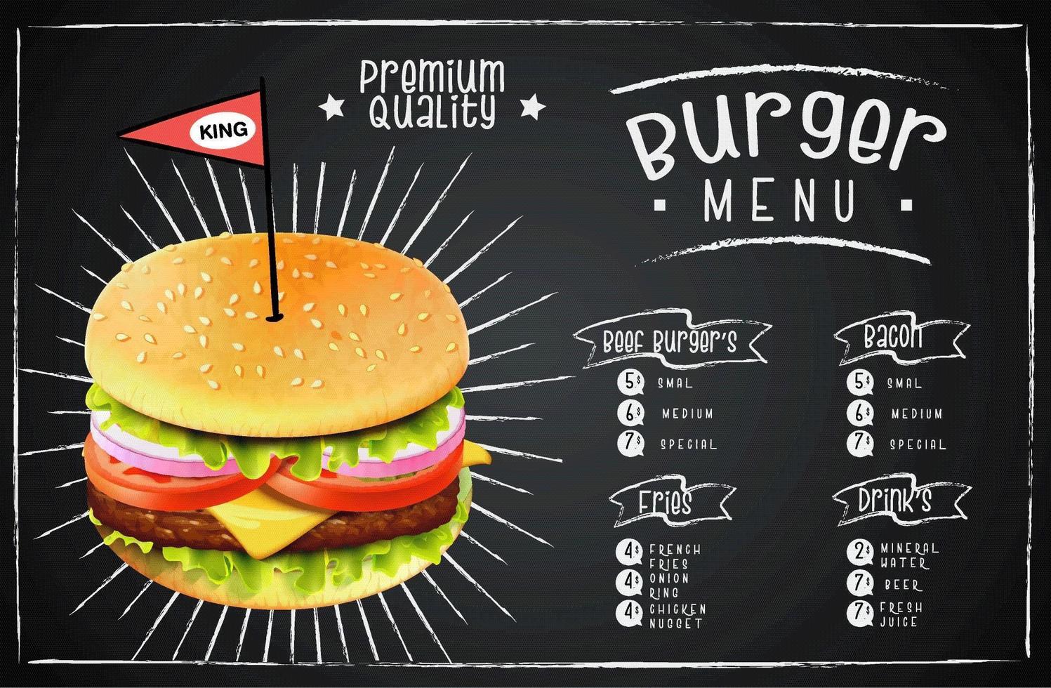 menu fast food de design de hambúrguer estilo giz vetor