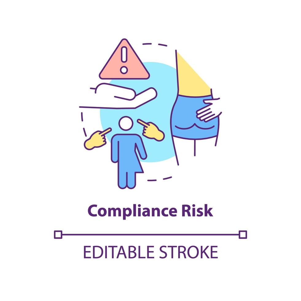 ícone de conceito de risco de conformidade. categoria de risco abstrato idéia ilustração de linha fina. penalidades legais. práticas ilegais. desenho de contorno isolado. traço editável. vetor